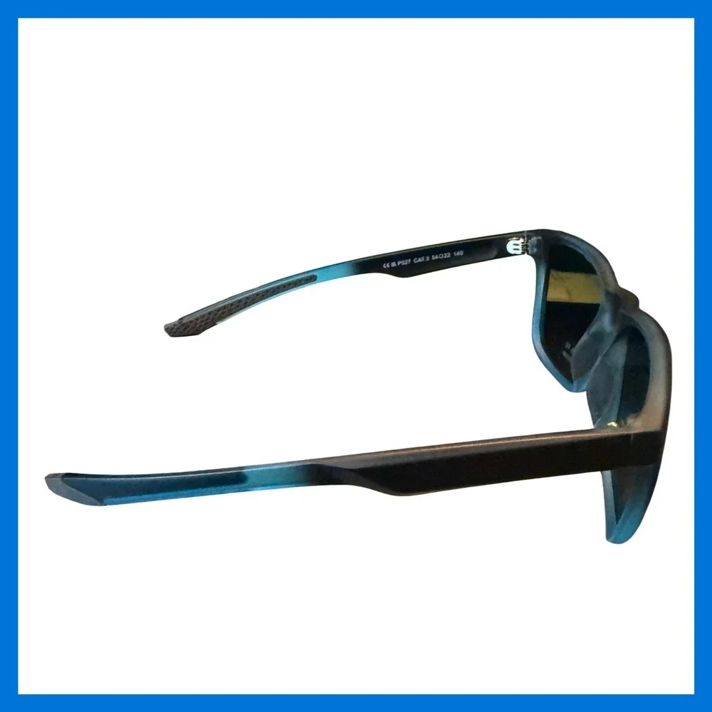 NWOT Matte Black Square Polarized Sunglasses Blue Mirrored Lens UV400 PS27 Case